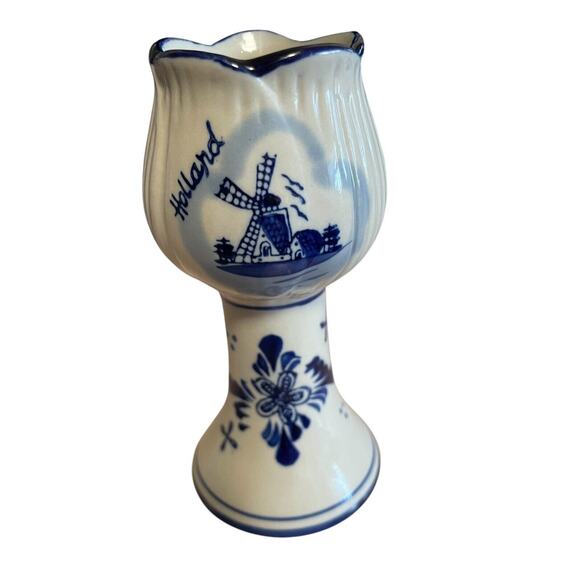 Vintage Delft Blue Holland Handpainted Tulip Taper Candle Holder Collectable - Picture 7 of 10